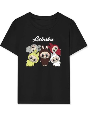 Hobilinka Kız Labubu Çocuk Baskılı T-Shirt - Siyah