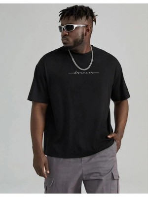 Hobilinka Erkek Baskılı Oversize Kısa Kol  T-Shirt - Siyah