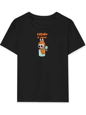 Hobilinka Kız Labubu Çocuk Baskılı T-Shirt - Siyah