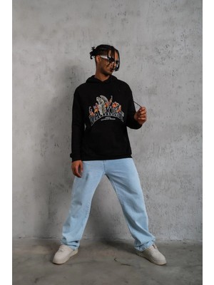 Hobilinka Erkek Dankes Baskılı  Üç Iplik Pamuklu Kapüşonlu Sweat - Siyah