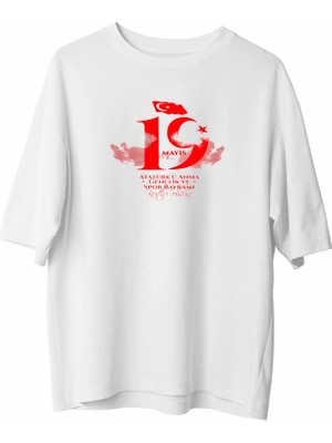 Hobilinka 19 Mayıs Unisex Baskılı T-Shirt - Beyaz