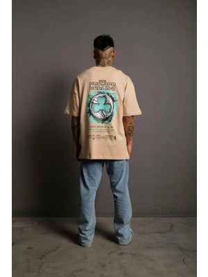 Hobilinka Erkek Sırt Baskılı kısa Kol T-Shirt - Bej
