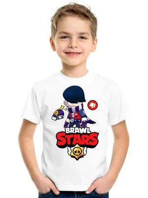 Hobilinka Unisex Bisiklet Yaka Kısa Kol Baskılı Çocuk T-Shirt - Beyaz