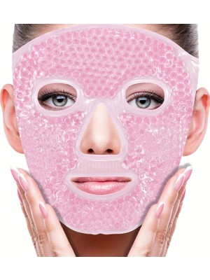 Kuzgun Ticaret Terapi Jel Yüz Maskesi Soğuk ve Sıcak Boncuklu Ayarlanabilir Maske (Pembe) ( Lisinya )