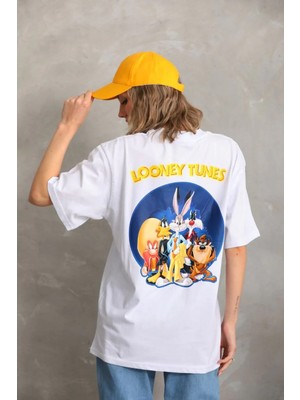 Hobilinka Kadın Baskılı Oversize kısa Kol  T-Shirt - Beyaz