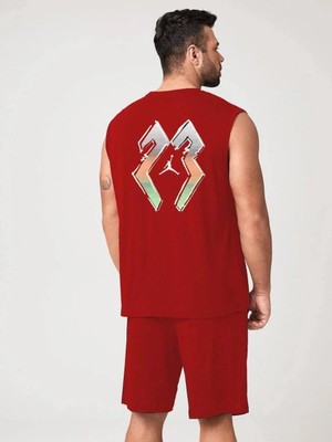 Hobilinka Erkek Sırt Baskılı Sıfır Kol Ikili Şort Takım - Kırmızı