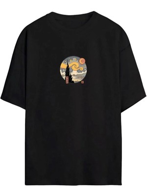 Hobilinka Kadın Baskılı Oversize  Kısa Kol T-Shirt - Siyah