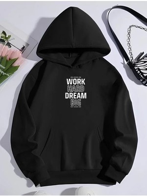Hobilinka Kadın Kışlık Üç Iplik Pamuklu Kapüşonlu Sweatshirt - Siyah