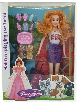 Kuzgun Ticaret Puppy Bella 30 cm Bebek ve Köpek Bakım Seti - Mor Elbise (Lisinya)