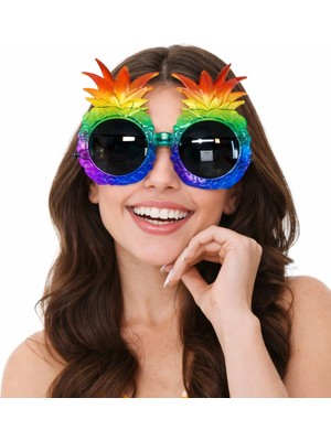 Kuzgun Ticaret Tropikal Ananas Tasarımlı Renkli Hawaii Parti Gözlüğü