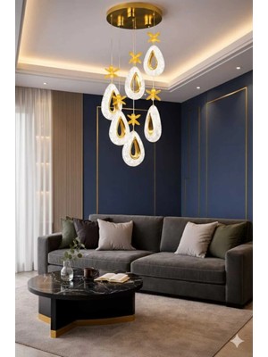 Aura Lıghtıng Damla Gold Sarkıt 6'lı Modern 3 Renk LED Salon/antre Avizesi(Beyaz Sarı Günışığı)