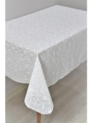 Üks Dantel Görünümlü Pvc Muşamba Masa Örtüsü - Sıvı Geçirmez & Silinebilir Güpürlü Mutfak Örtüsü 120X152