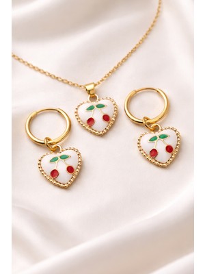 Trend Collection Kalp Kolye Küpe Seti - Gold Renk Çelik Kadın Takı Seti