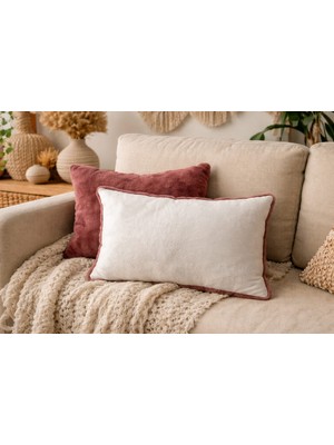 Bn Çaki Pelüş Çift Taraflı Kırlent Kılıfı Bordo 50X30