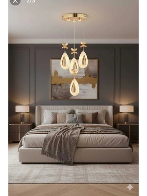 Aura Lıghtıng 4'lü Gold Badem Sarkıt 3 Renk LED Modern Salon/antre/yatak Odası Avizesi