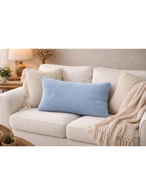 Bn Çaki Pelüş Çift Taraflı Kırlent Kılıfı Mavi 50X30