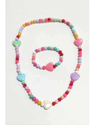 Kalp Boncuk Çocuk Set Kolye Nemere