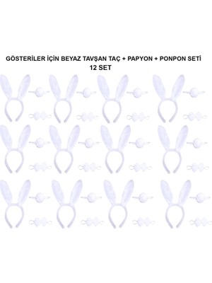 Magicool Beyaz Tavşan Kostüm Seti – Taç, Papyon, Kuyruk (12’li Paket)