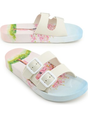 Gezer Kadın Yazlık Iki Toka Ayarlanabilir Ev Banyo Bahçe Havuz Rahat Taban Terlik