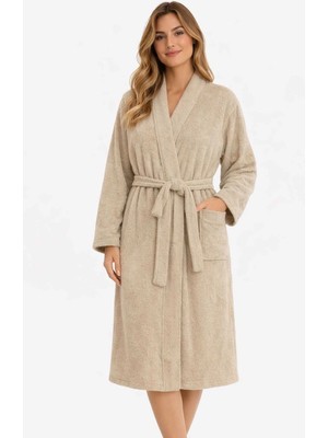 Mira Home Kimono Yaka Unisex Pamuklu Tek Kişilik Bornoz Bej