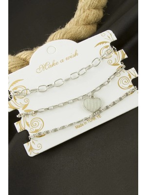 Kalp Çizgili Zincir Bileklik 3 Adet Nemere