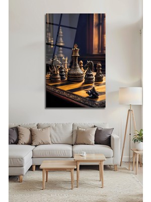 Feyza Design Lüks Çok Renkli Cam Satranç Şah Figürü Duvar Dekoru