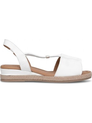 Ayakkabı Fuarı Elit ZYN1276 Kadın Hakiki Deri Düz Sandalet Beyaz