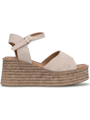 Ayakkabı Fuarı Elit ZYN4071 Kadın Hakiki Deri Dolgu Topuk Sandalet Bej