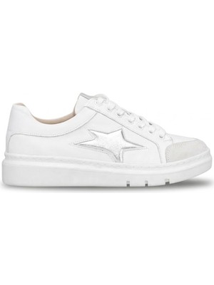 Ayakkabı Fuarı Elit KOC19434 Kadın Hakiki Deri Klasik Sneaker Beyaz