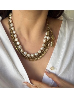 Venüs Design Çelik Çoklu Doğal Inci Kolye