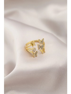 Alvo Store Buğz Gold Renk Metal Kelebek Model Kadın Yüzük