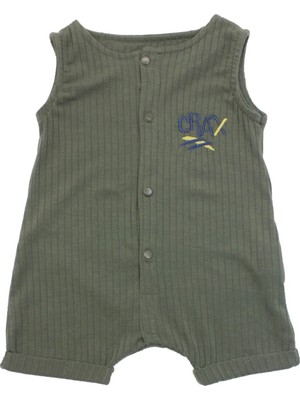 VİTASTORETR Haki Renk Crax Yazılı Çıtçıtlı Yumaşak Kısa Bebek Tulumu