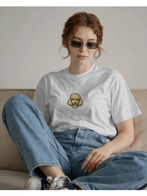 Muhtar Store Poodle Köpek Baskılı Kadın Oversize Tişört – Minimal Poodle Tasarım