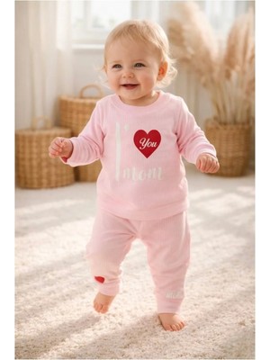 VİTASTORETR I Love You Mom Yazılı Pembe Renk Penye 2'li Takım