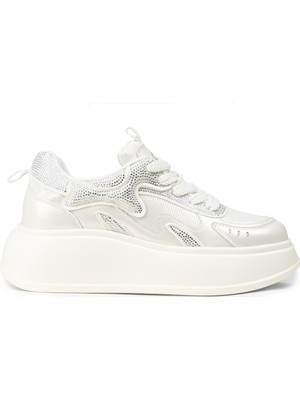 Deery Kadın Beyaz Taş Detaylı Platform Sneaker - 26424ZBYZP01