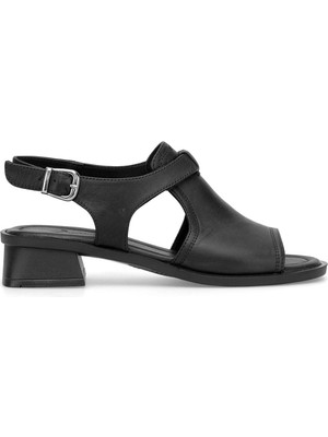 Ayakkabı Fuarı Elit KOC6190 Kadın Hakiki Deri Topuklu Sandalet Siyah