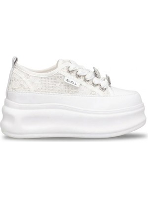 Ayakkabı Fuarı Elit HML2003 Kadın Taşlı Klasik Sneaker Beyaz