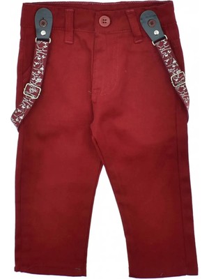 VİTASTORETR Askılı Bordo Keten Erkek Çocuk Pantolonu