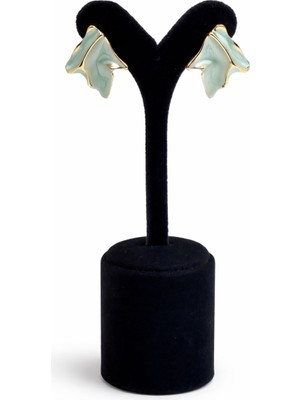 Pangu Yaprak Formlu Mine Detaylı Altın Renk Lak Kaplama Küpe