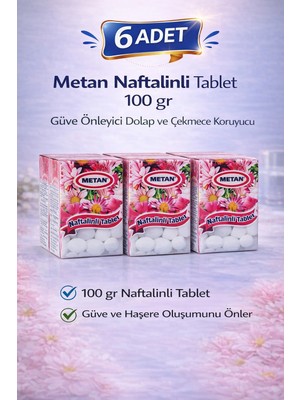 Balkan Grup Metan Naftalinli Tablet 100 gr Güve Önleyici Dolap ve Çekmece Koruyucu 6 Adet