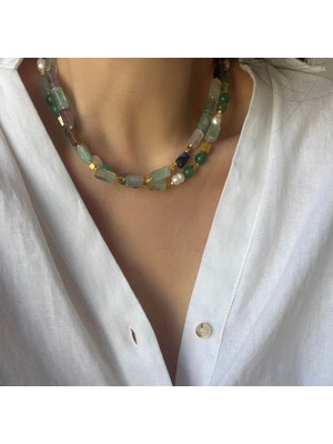 Venüs Design Çelik Prehnit-Inci Kolye