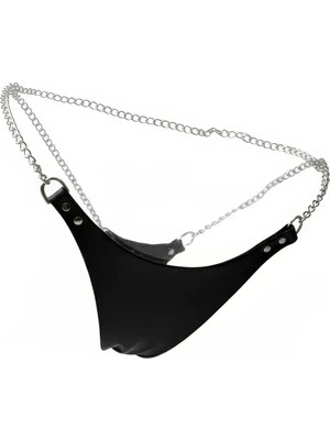Beruflic Siyah Tanga - Külot Parlak Suni Deri Zincir Bağlantılı - BRF1157