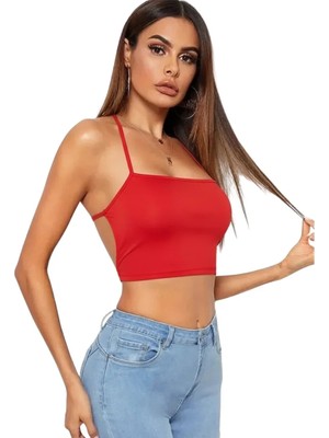 Beruflic Kadın Sırtı Açık Kırmızı Belden Bağlamalı Crop Büstiyer