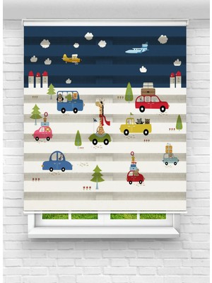 Enzo Home Araba ve Hayvan Desenli Baskılı Zebra Stor Perde – Çocuk Odası Dekoratif Zebra Perde