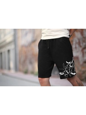 Giyim Center Erkek Iki Iplik Baskılı Şort - Siyah