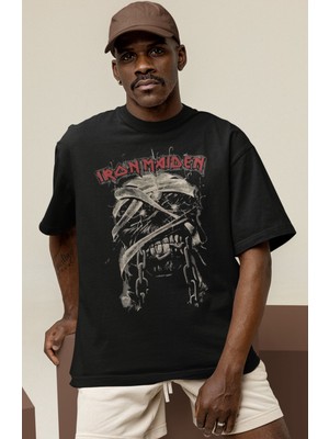 Sevbano Tasarım Iron Maiden Rock Metal Müzik Grubu Baskılı Unisex Oversize Tişört
