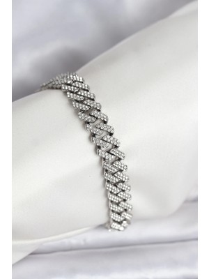 SHC4200 Mey Ithalat® Gümüş Renk Pirinç Cuba Chain Gurmet Bileklik