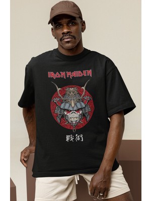 Sevbano Tasarım Iron Maiden Rock Metal Müzik Grubu Baskılı Unisex Oversize Tişört