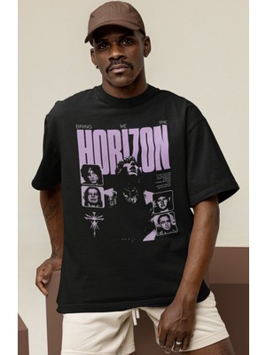 Sevbano Tasarım Horizon Rock Metal Müzik Grubu Baskılı Unisex Oversize Tişört
