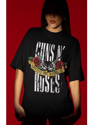 Sevbano Tasarım Guns 'n Roses Rock Metal Müzik Grubu Baskılı Unisex Oversize Tişört